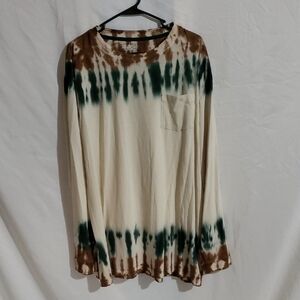 Men's Tie-Dye Long Sleeve Shirt - Cream, Green, and Brown
